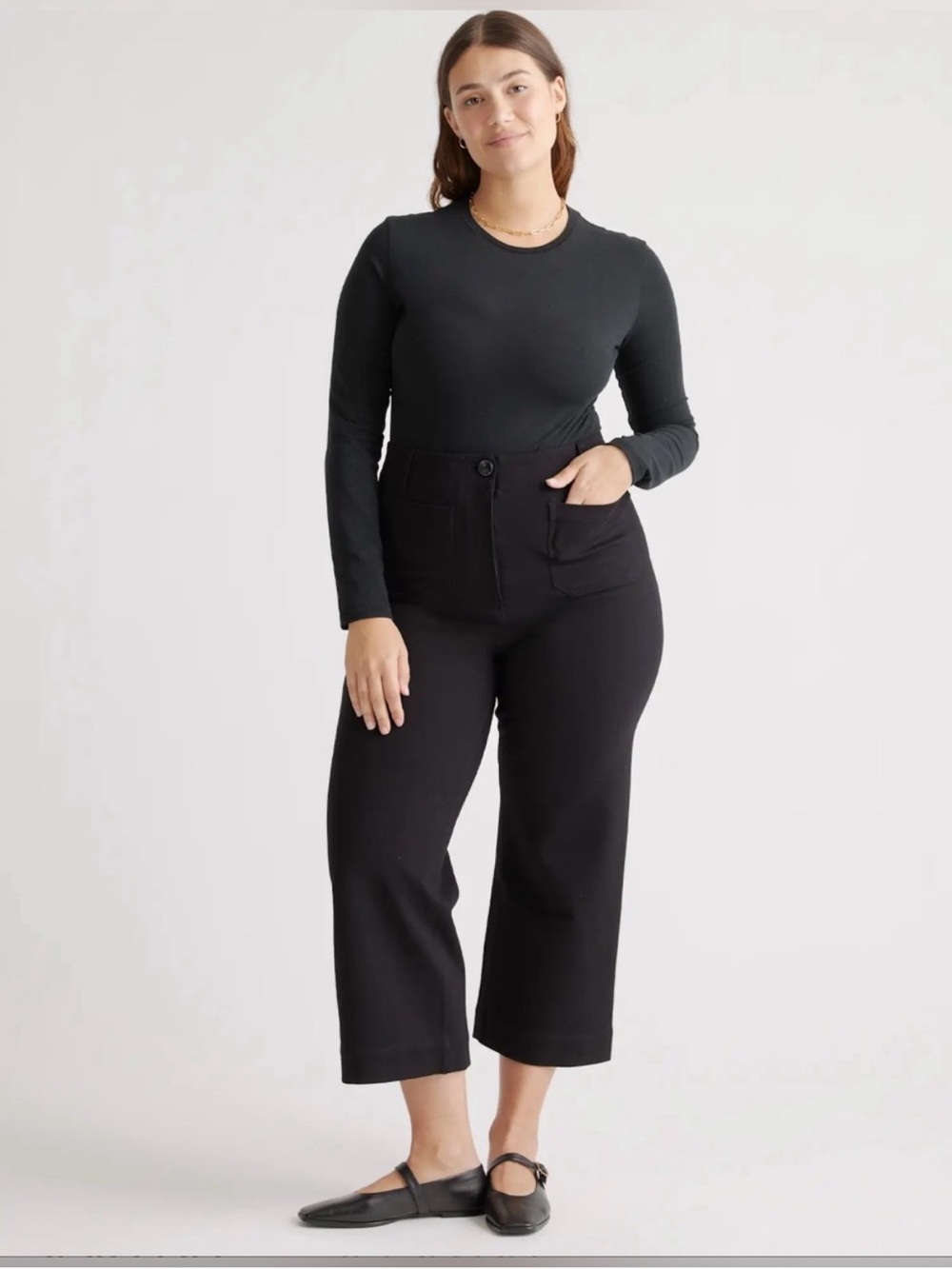 Quince Ultra-Stretch Black Ponte Cropped High-Waist Wide Leg 16 Casual Academia